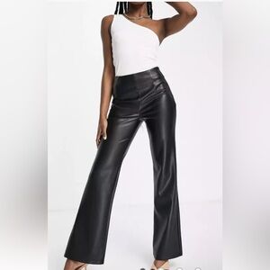 ASOS DESIGN flare pants in stretch leather look in black Sz 8
